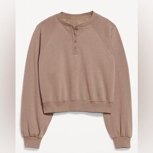 Old Navy SoComfy Oversized Button-Front Sweatshirt in a mauve/tan